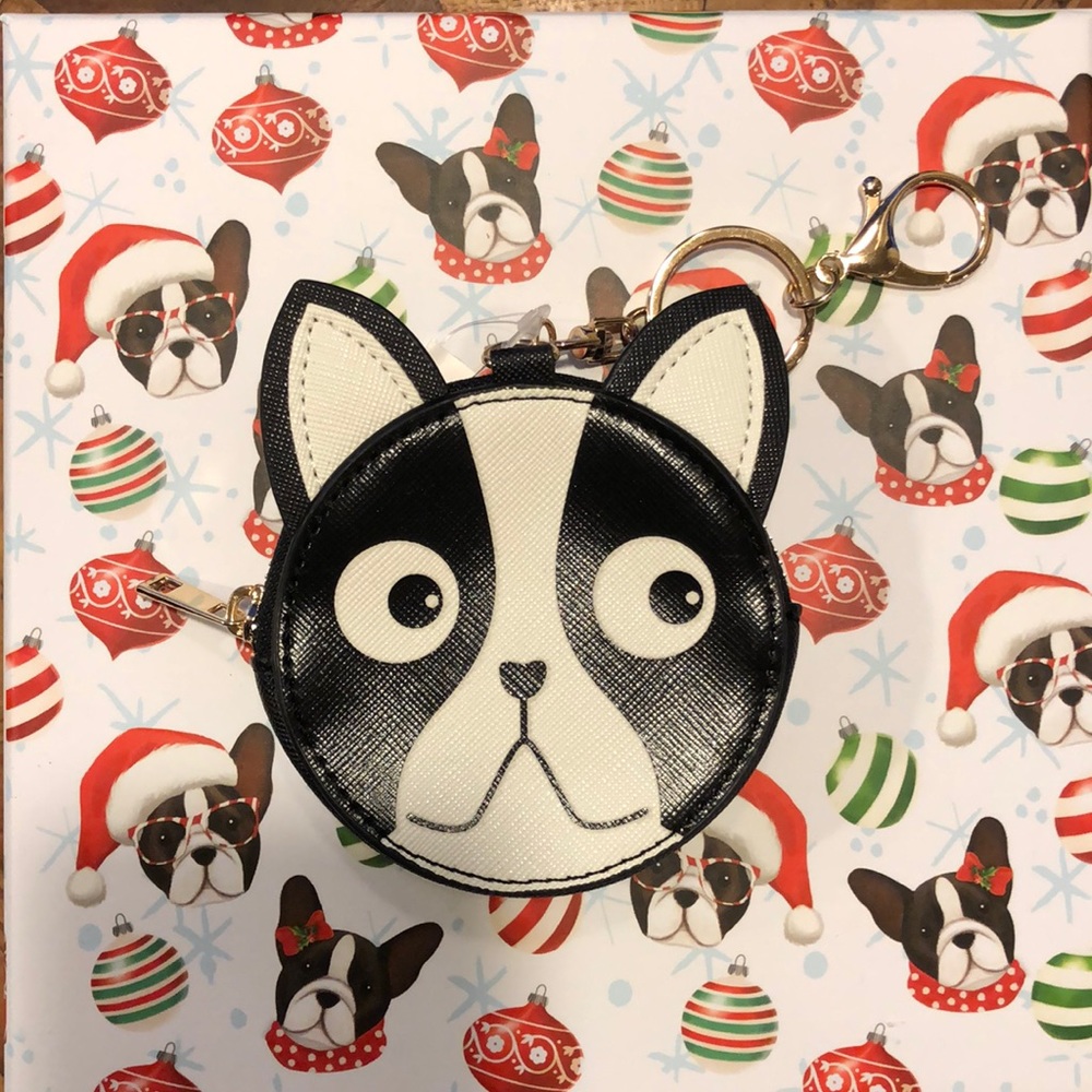 Boston Terrier coin purse with attachment. NWT